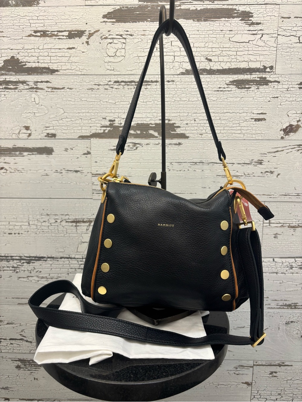 Hammitt Black Leather Shoulder or Crossbody Bag with Gold Hardware - Picture 2 of 9